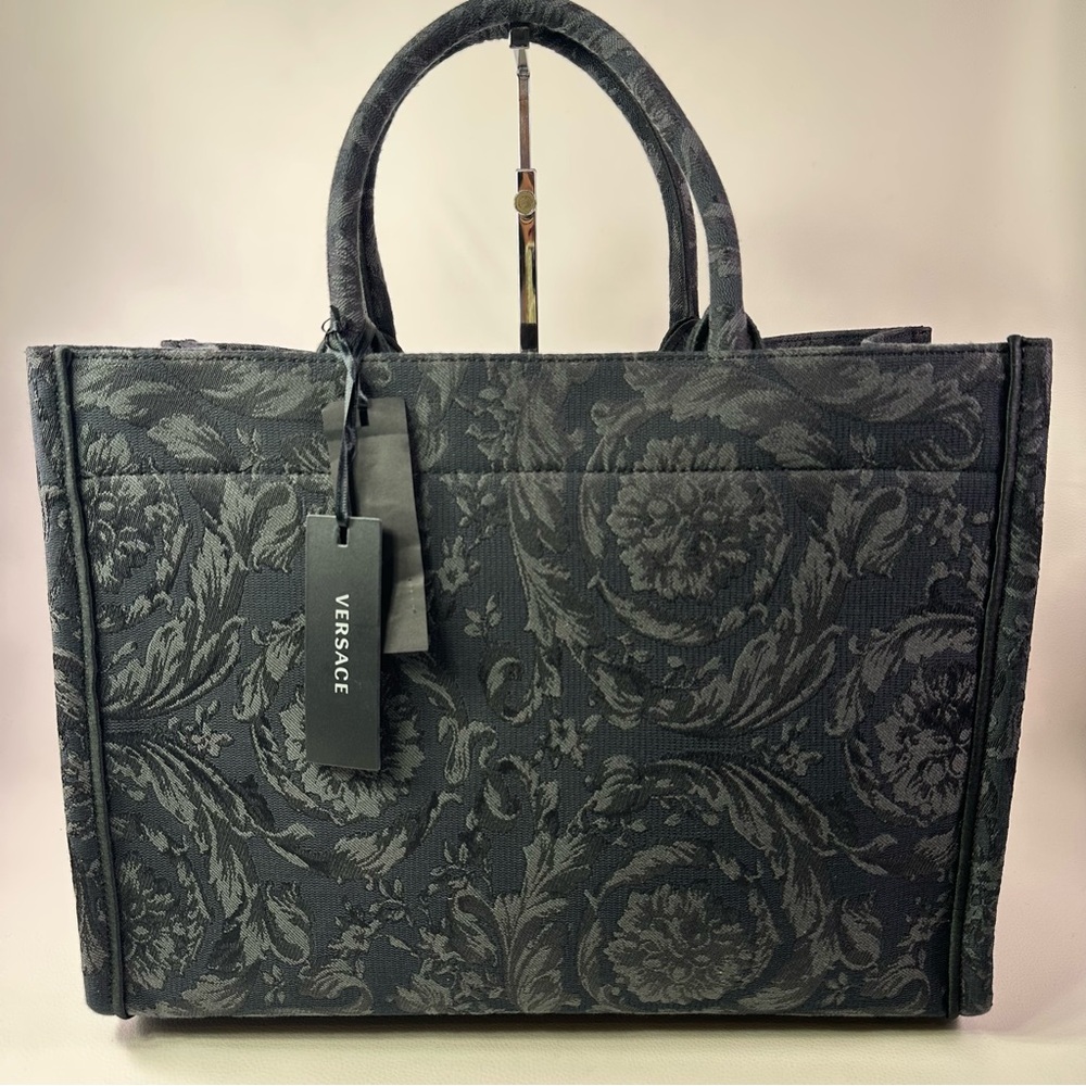 NEW! Versace Barocco Athena Medium Tote Black/Gray - Picture 4 of 12